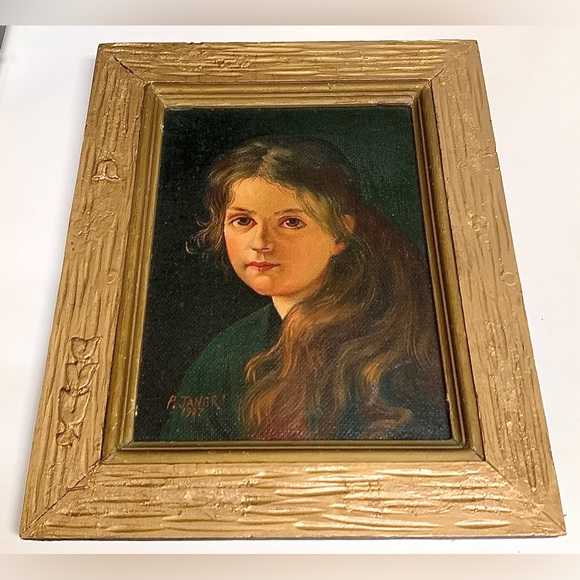1937 Vintage Paul Janert Artist Signed Framed Oil Painting of Young Girl - Picture 5 of 16